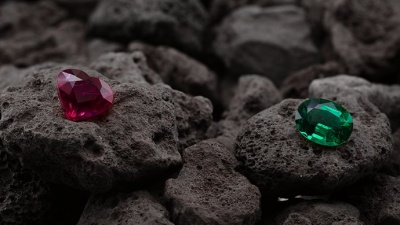 Emeralds and rubies get their colors from which element?
